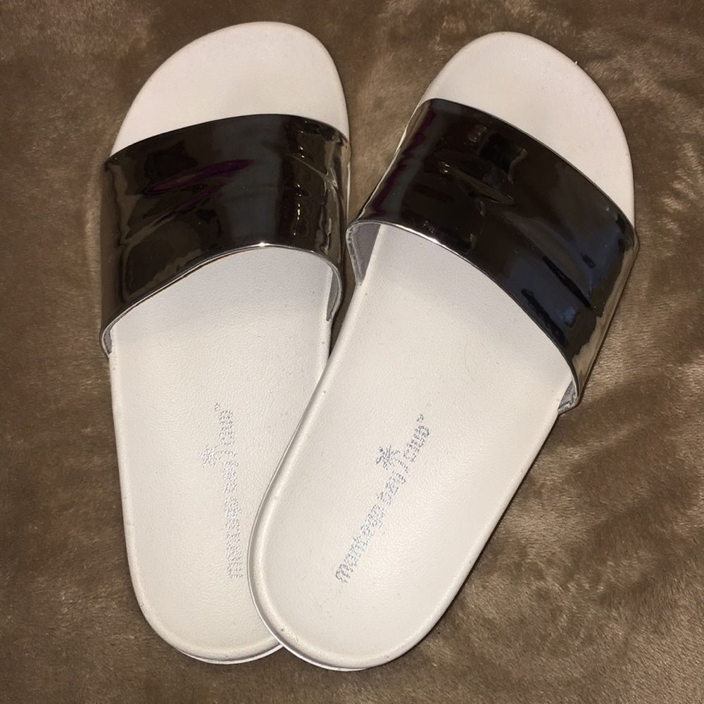 Silver and white sandals